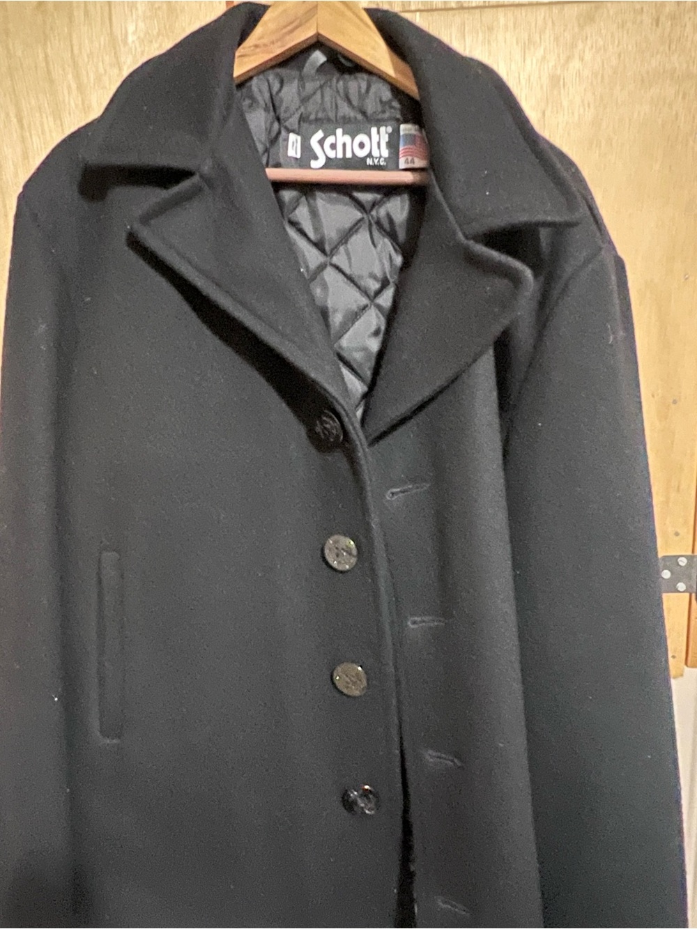 Schott NYC Mens Black Wool Blend Peacoat